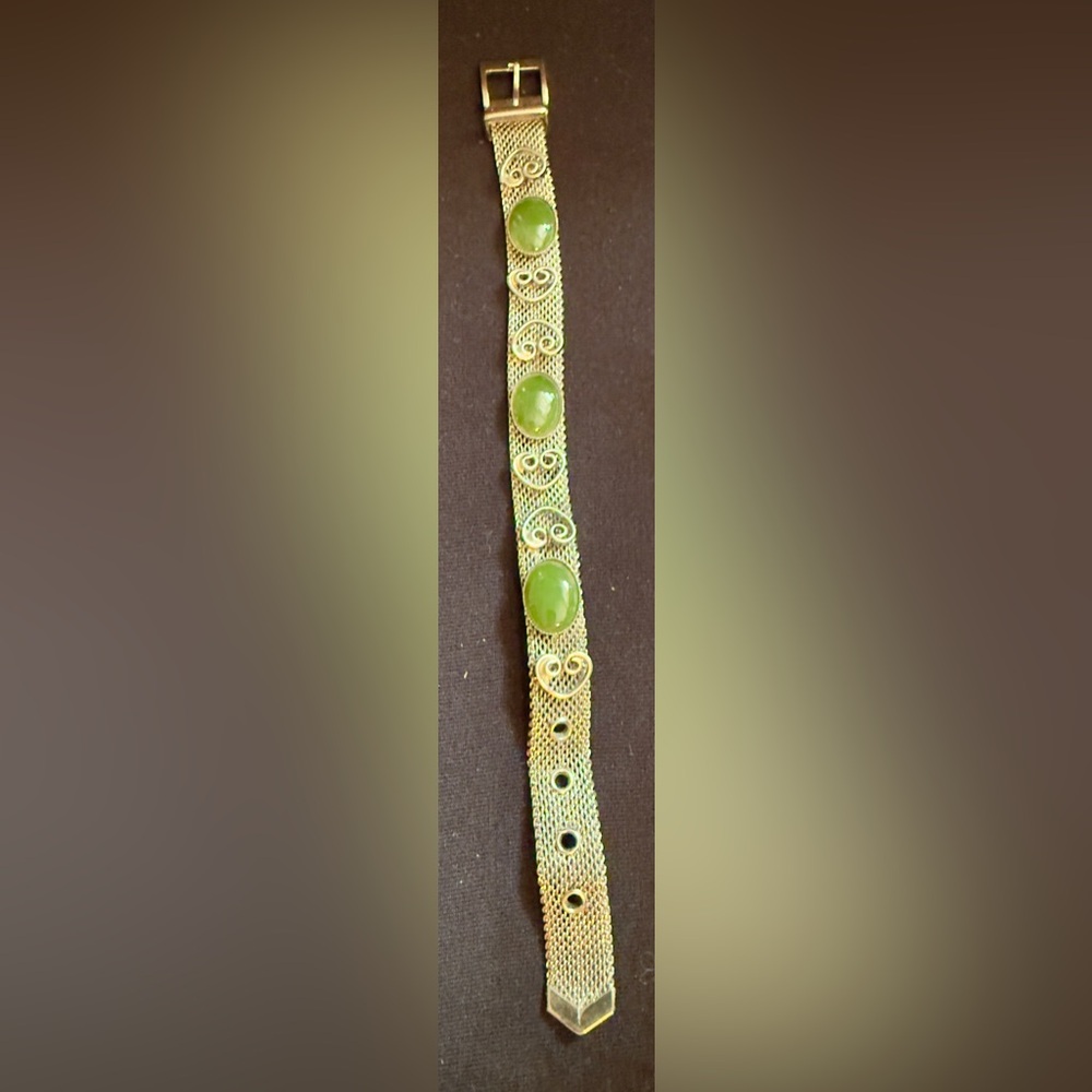 Gold-Tone Green Stone Filigree Bracelet - Women Jewelry